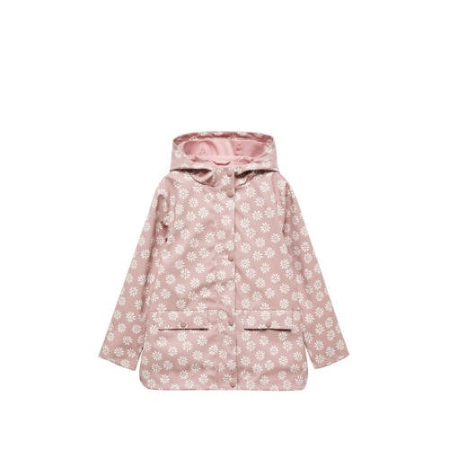 Mango Kids gebloemde regenjas zomer roze/wit Meisjes Polyester Capuchon