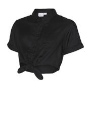 thumbnail: Zwarte dames MAMALICIOUS zwangerschapsblouse van viscose met effen, korte mouwen, klassieke kraag, knoopsluiting en knoopdetail