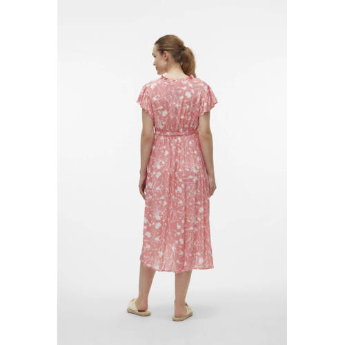 Mamalicious zwangerschaps- en voedingsjurk MLDEELIA met all over print en ruches roze Dames Viscose V-hals XXL