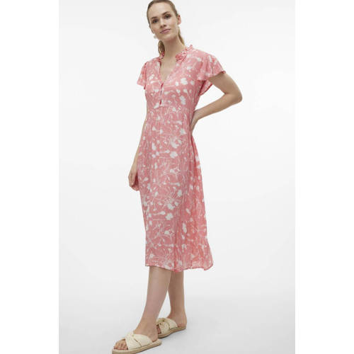 Mamalicious zwangerschaps- en voedingsjurk MLDEELIA met all over print en ruches roze Dames Viscose V-hals S