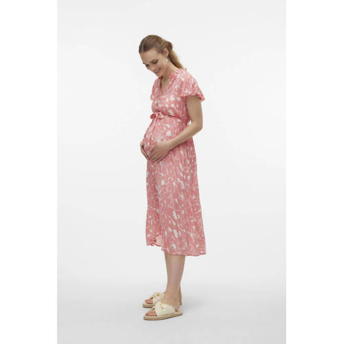 Mamalicious zwangerschaps- en voedingsjurk MLDEELIA met all over print en ruches roze Dames Viscose V-hals S