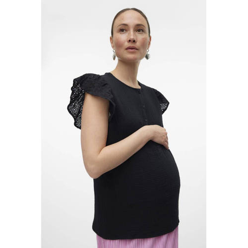 Mamalicious zwangerschaps- en voedingstop MLJUANA zwart Blouse Dames Katoen Ronde hals S