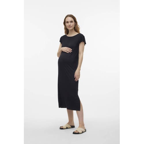 Mamalicious zwangerschapsjurk MLMOLLY zwart Dames Viscose Ronde hals Effen S