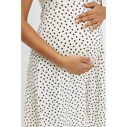 Mamalicious zwangerschapsjurk MLEVELIN met stippen en ruches wit zwart Dames Polyester Ronde hals S