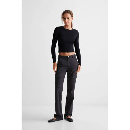 Mango Kids cargobroek zwart Meisjes Lyocell Effen 172(L)