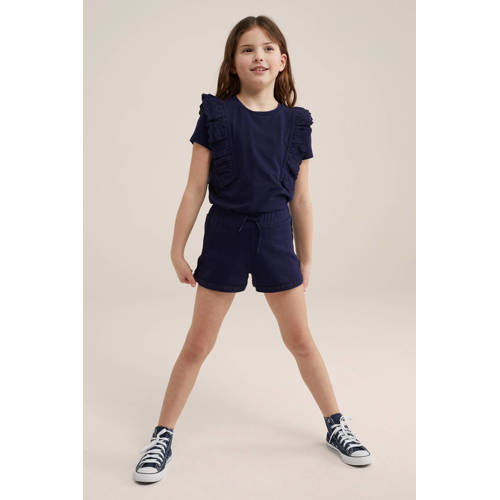 WE Fashion sweatshort donkerblauw Meisjes Katoen Effen 98 104