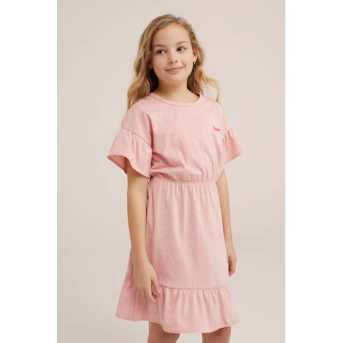 WE Fashion jurk roze Meisjes Stretchkatoen Ronde hals Effen 98 104