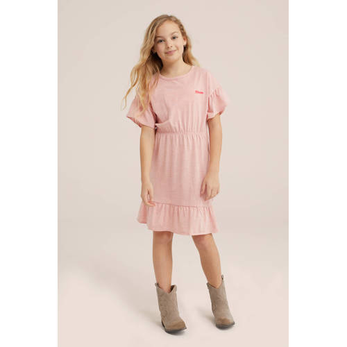 WE Fashion jurk roze Meisjes Stretchkatoen Ronde hals Effen 98 104