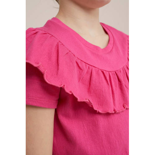 WE Fashion jurk roze Meisjes Katoen Ronde hals Effen 98 104