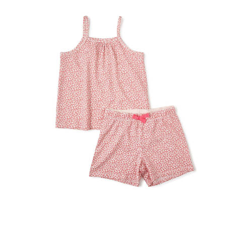 Little Label shortama met panterprint roze Meisjes Stretchkatoen Vierkante hals