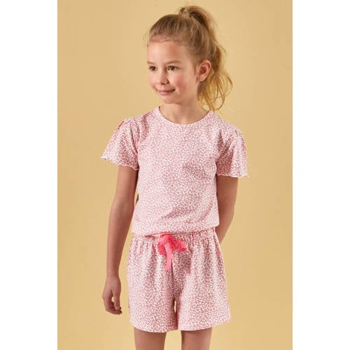 Little Label shortama met panterprint roze Meisjes Stretchkatoen Ronde hals