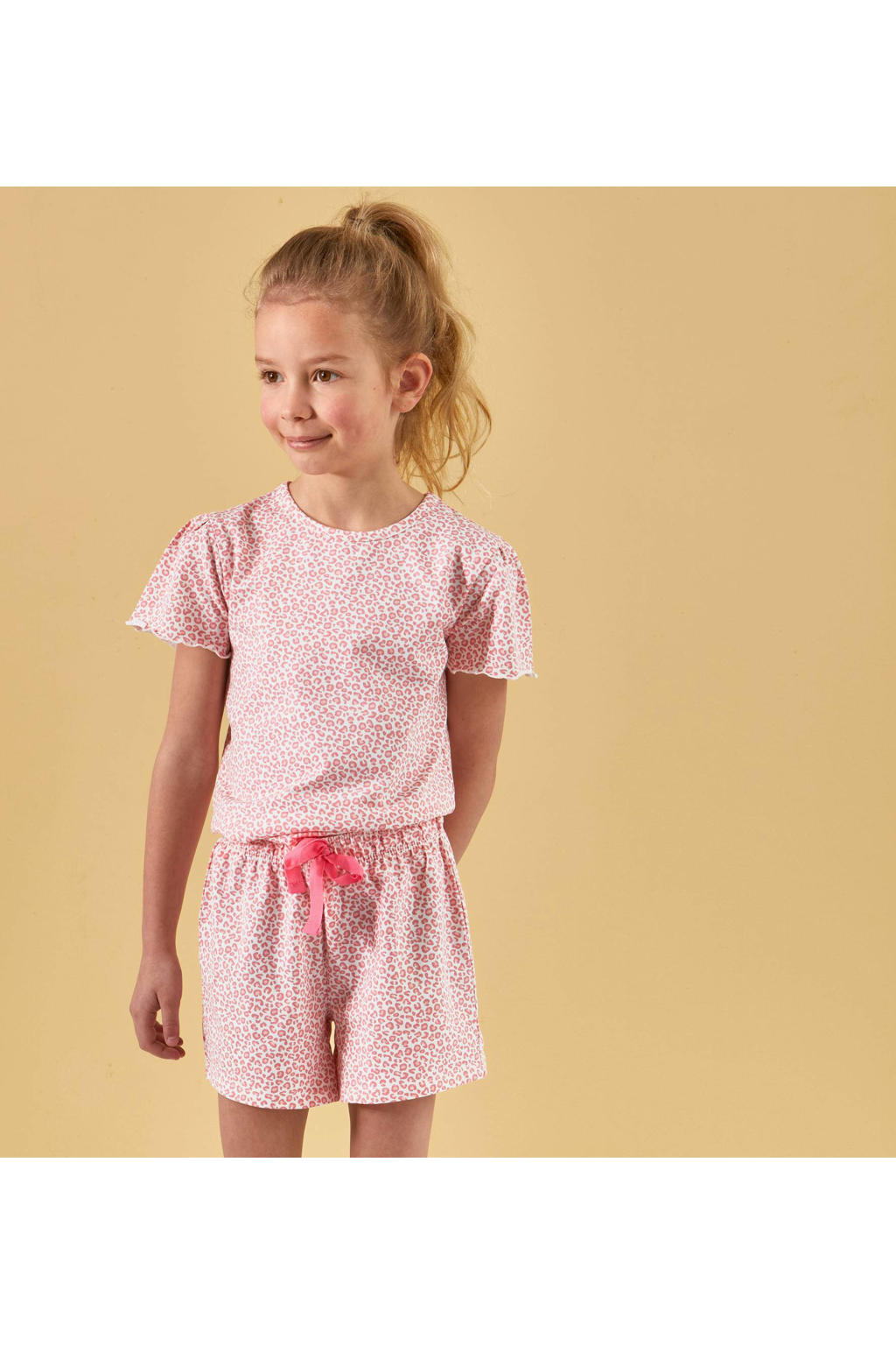 Little Label shortama met panterprint roze
