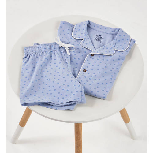 Little Label shortama met stippen blauw Meisjes Stretchkatoen Klassieke kraag 110 116