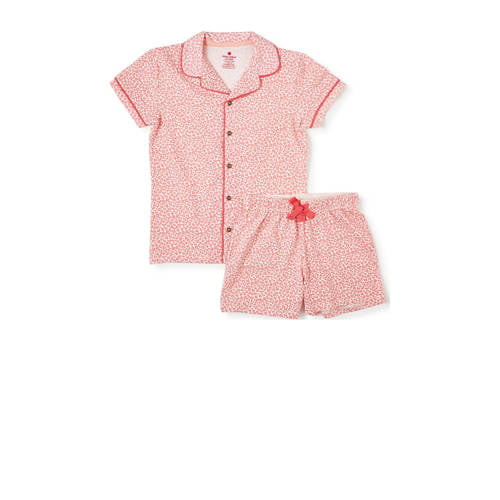 Little Label shortama met panterprint roze Meisjes Stretchkatoen Klassieke kraag