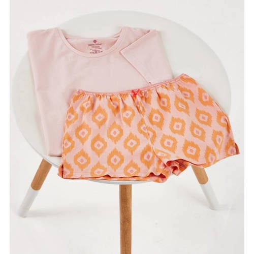 Little Label shortama met all over print roze oranje Meisjes Stretchkatoen Ronde hals 122 128