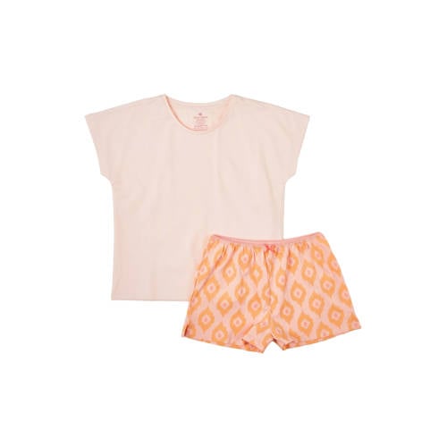 Little Label shortama met all over print roze/oranje Meisjes Stretchkatoen Ronde hals