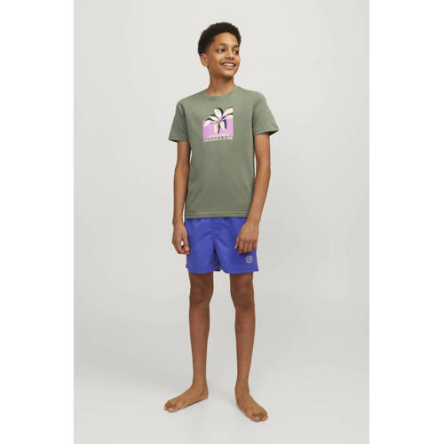 jack & jones JUNIOR zwemshort JPSTFIJI kobaltblauw Jongens Polyester Logo 128