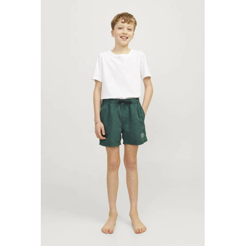 jack & jones JUNIOR zwemshort JPSTFIJI donkergroen Jongens Polyester Logo 128