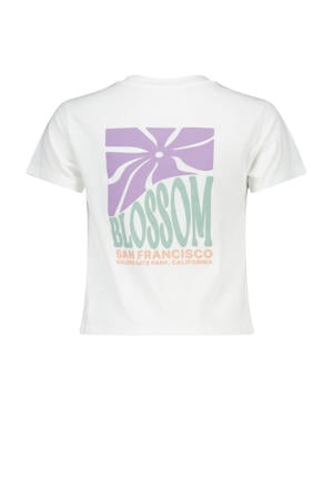 T-shirt Elise met backprint wit/lila/groen