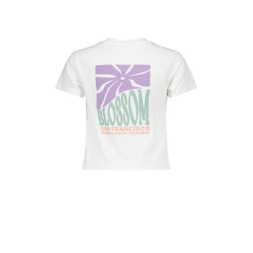 America Today T-shirt Elise met backprint wit lila groen Meisjes Katoen Ronde hals 134 140