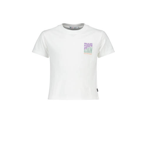 America Today T-shirt Elise met backprint wit/lila/groen Meisjes Katoen Ronde hals