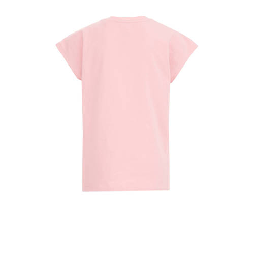 WE Fashion T-shirt met printopdruk roze Meisjes Stretchkatoen Ronde hals 110 116