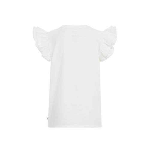 WE Fashion T-shirt met printopdruk wit Meisjes Biologisch katoen Ronde hals 92