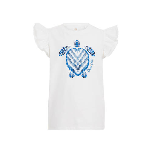 WE Fashion T-shirt met printopdruk wit Meisjes Biologisch katoen Ronde hals