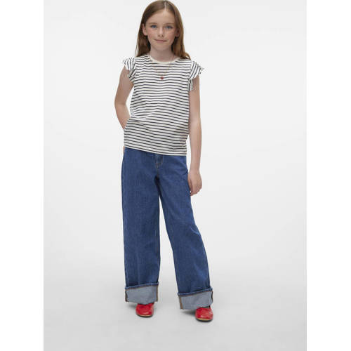 VERO MODA GIRL gestreept T-shirt VMLEILA FRANCIS donkerblauw wit Meisjes Katoen Ronde hals 116