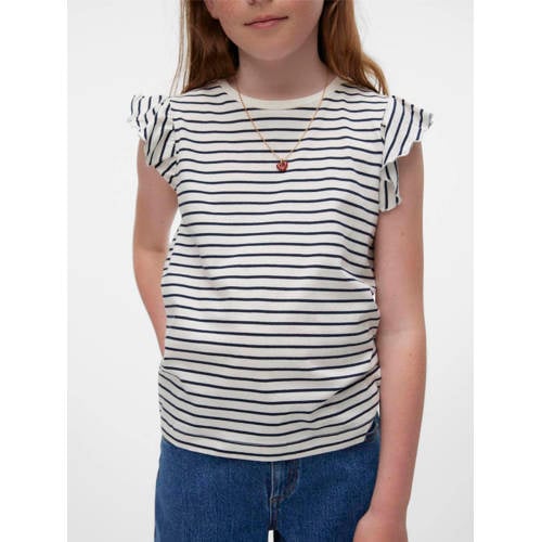 VERO MODA GIRL gestreept T-shirt VMLEILA FRANCIS donkerblauw wit Meisjes Katoen Ronde hals 116