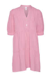 thumbnail: Roze meisjes VERO MODA GIRL jurk van katoen met effen, half lange mouwen, V-hals, knoopsluiting en textuur
