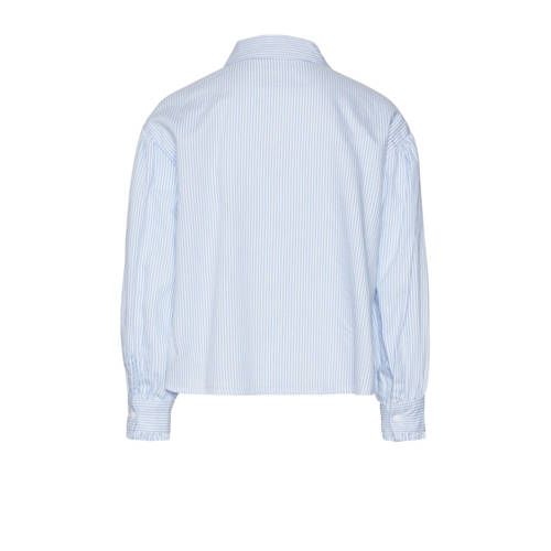 VERO MODA GIRL gestreepte blouse VMPINNY lichtblauw wit Meisjes Katoen Klassieke kraag 116