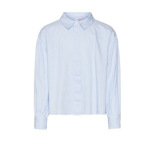 VERO MODA GIRL gestreepte blouse VMPINNY lichtblauw/wit Meisjes Katoen Klassieke kraag - 116