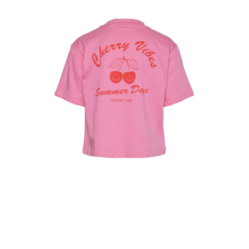 VERO MODA GIRL T-shirt VMCHERRY met backprint felroze Meisjes Katoen Ronde hals 116