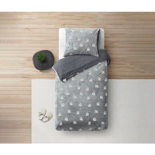 Sleeptime fleece dekbedovertrek 1 persoons (140x220 cm) Grijs Backprint