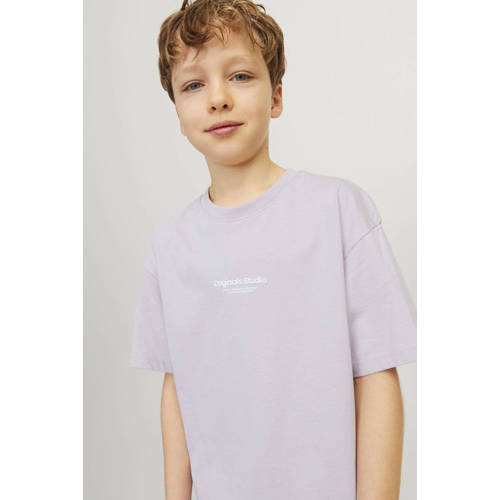 jack & jones JUNIOR T-shirt KORVESTERBRO met tekst lila Paars Jongens Katoen Ronde hals 128