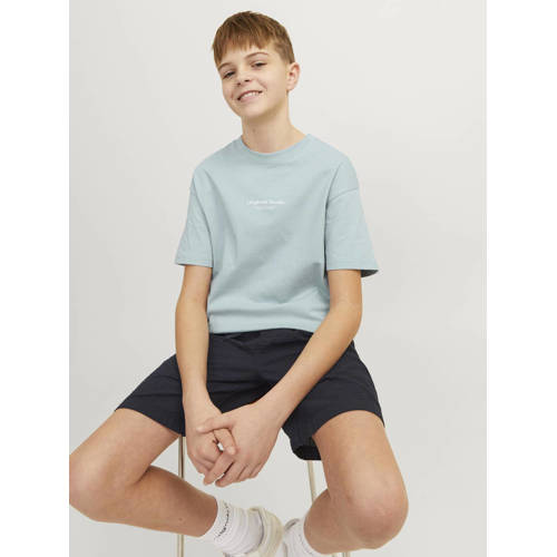 jack & jones JUNIOR T-shirt KORVESTERBRO met tekst lichtblauw Jongens Katoen Ronde hals 128