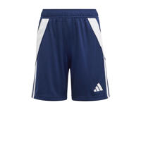 thumbnail: Donkerblauw en witte jongens en meisjes adidas Performance Junior voetbalshort van polyester met elastische tailleband met koord