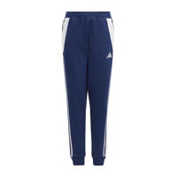 thumbnail: Donkerblauw en witte jongens en meisjes adidas Performance Junior voertbalbroek van katoen met elastische tailleband met koord