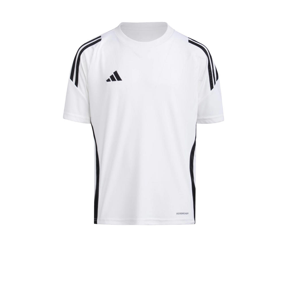 Wit en zwarte jongens en meisjes adidas Performance Junior voetbalshirt Tiro van polyester met korte mouwen en ronde hals