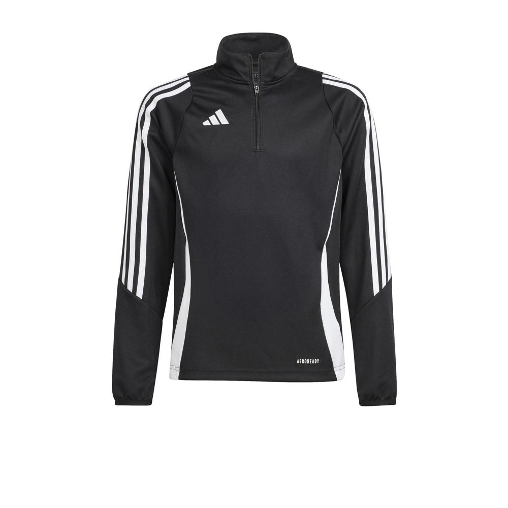 Zwart en witte jongens en meisjes adidas Performance Junior voetbalsweater van polyester met lange mouwen en opstaande kraag
