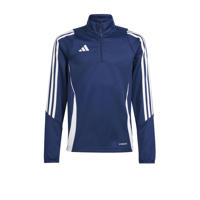 thumbnail: Donkerblauw en witte jongens en meisjes adidas Performance Junior voetbalsweater van polyester met lange mouwen en opstaande kraag