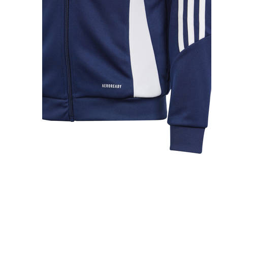 Adidas Performance Junior voetbal trainingsjack TIRO 24 donkerblauw wit Sportvest Jongens Meisjes Polyester Opstaande kraag 152