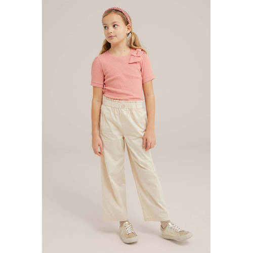 WE Fashion straight fit broek beige Meisjes Katoen Effen 92