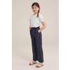 WE Fashion gestreepte broek donkerblauw/wit