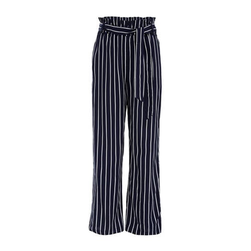 WE Fashion gestreepte broek donkerblauw/wit Meisjes Viscose Streep - 104