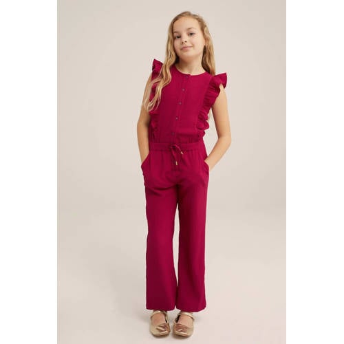 WE Fashion jumpsuit bordeaux rood Paars Meisjes Gerecycled polyester Ronde hals 128