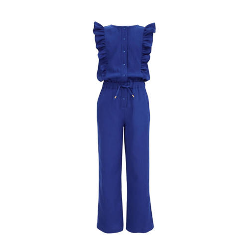 WE Fashion jumpsuit kobaltblauw Meisjes Polyester Ronde hals Effen - 122