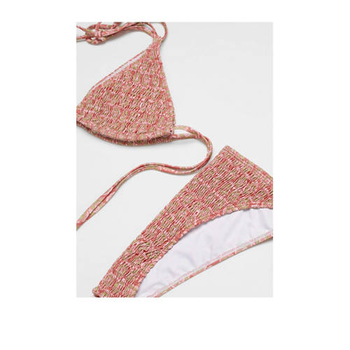 Mango Kids gesmockte triangel bikini oranje roze Meisjes Polyester All over print 152(XXS)