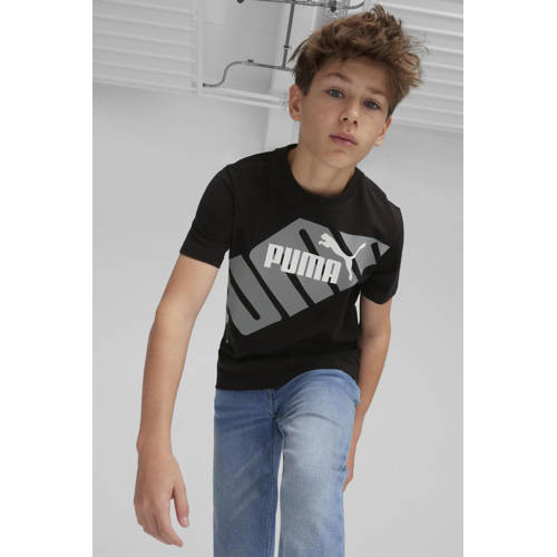 Puma T-shirt Power Graphic met logo zwart wit Jongens Meisjes Katoen Ronde hals 128